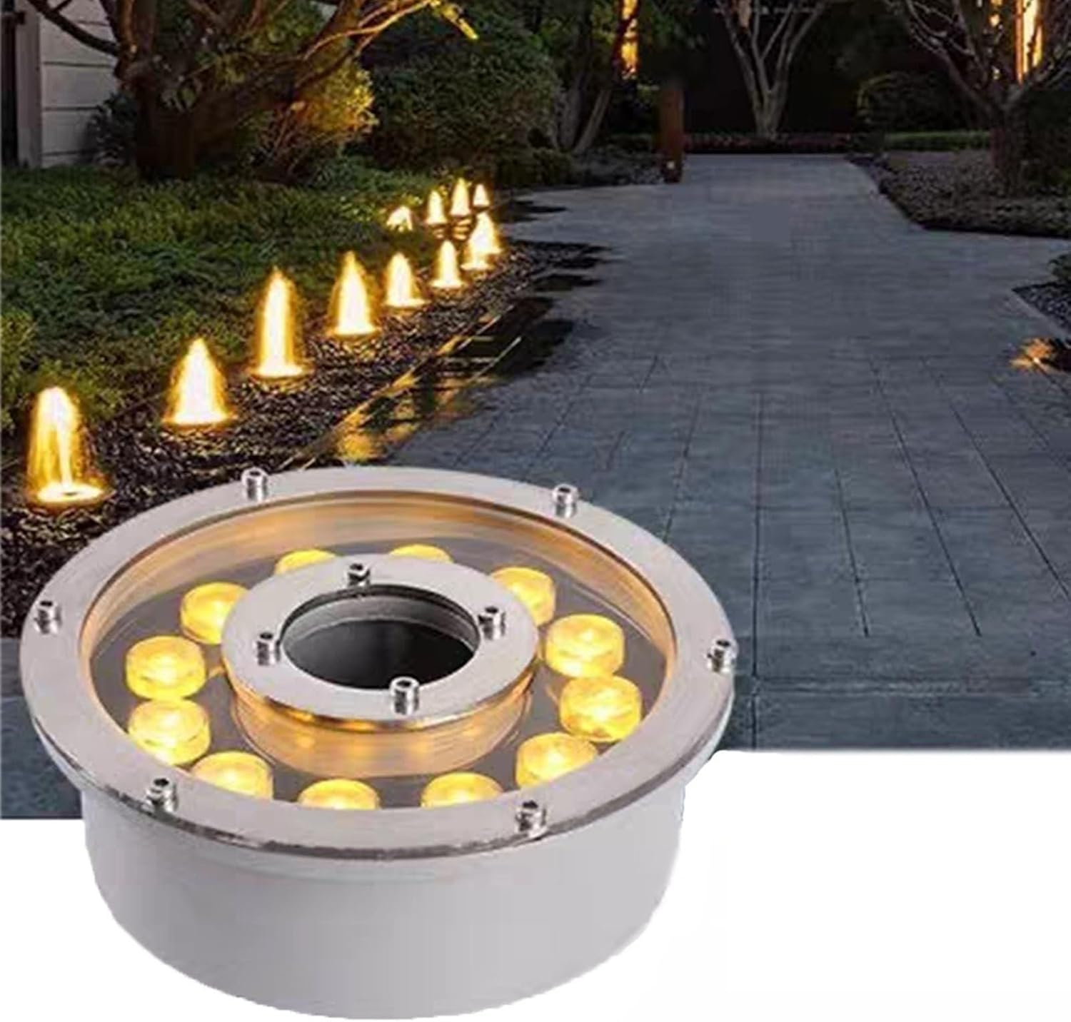 Submersible LED Fountain Light - LED Ring Fountain Light - LED Swimming Pool Lamp, 12V IP68 Waterproof Middle Hole Pond Lighting, Center Hole Underwater Landscape Light(Warm White,6W(12V))