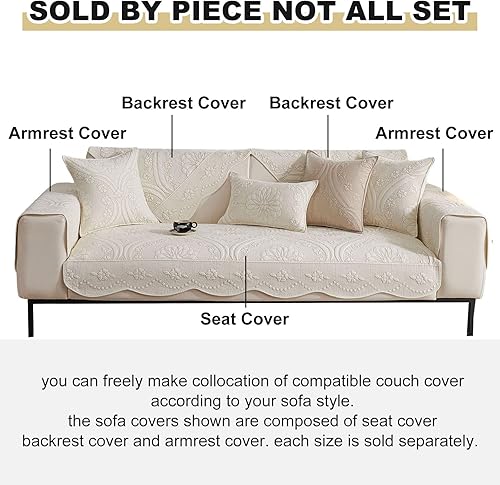 Miniatura 2 de vctops Funda acolchada de algodón para sofá, funda de sofá con bordado floral de granja, antideslizante, suave, festoneado, protector de muebles