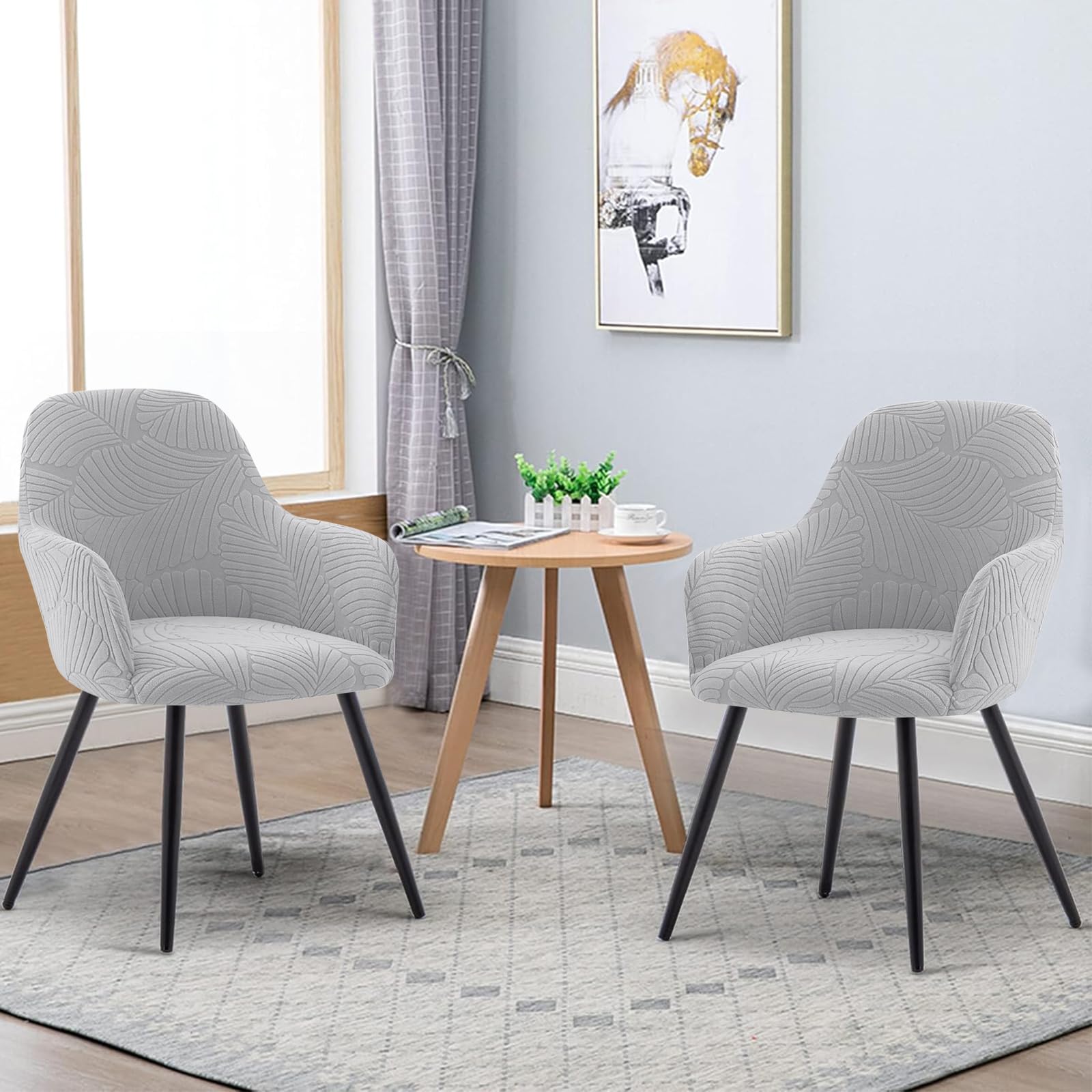 2 coprisedia con curve, set da 2 pezzi, in velluto elasticizzato, universali, con braccioli, elasticizzati, rimovibili, lavabili con texture floreale, per sedie da sala da pranzo, sedie da ufficio