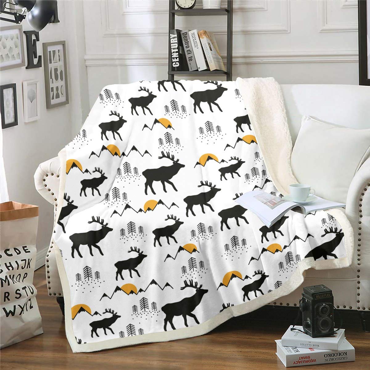 Couvre-lit Elk pour canapé et couverture de voyage en polaire élan