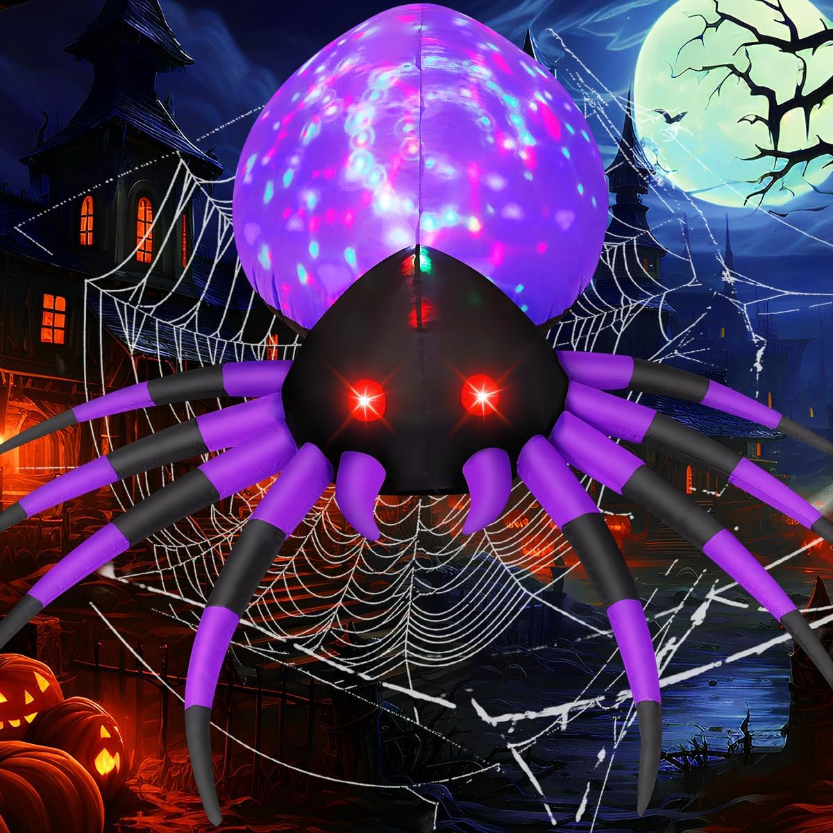 5 FT Halloween inflatable spider with magical lights for outdoor yard decoration
