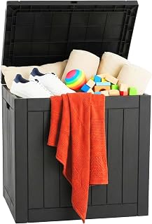 Relaxdays Gartenbox, Sitzpolster, Werkzeug, HxBxT: 53x56x43 cm, 118 l, wetterfest & UV-beständig, Gartentruhe, schwarz