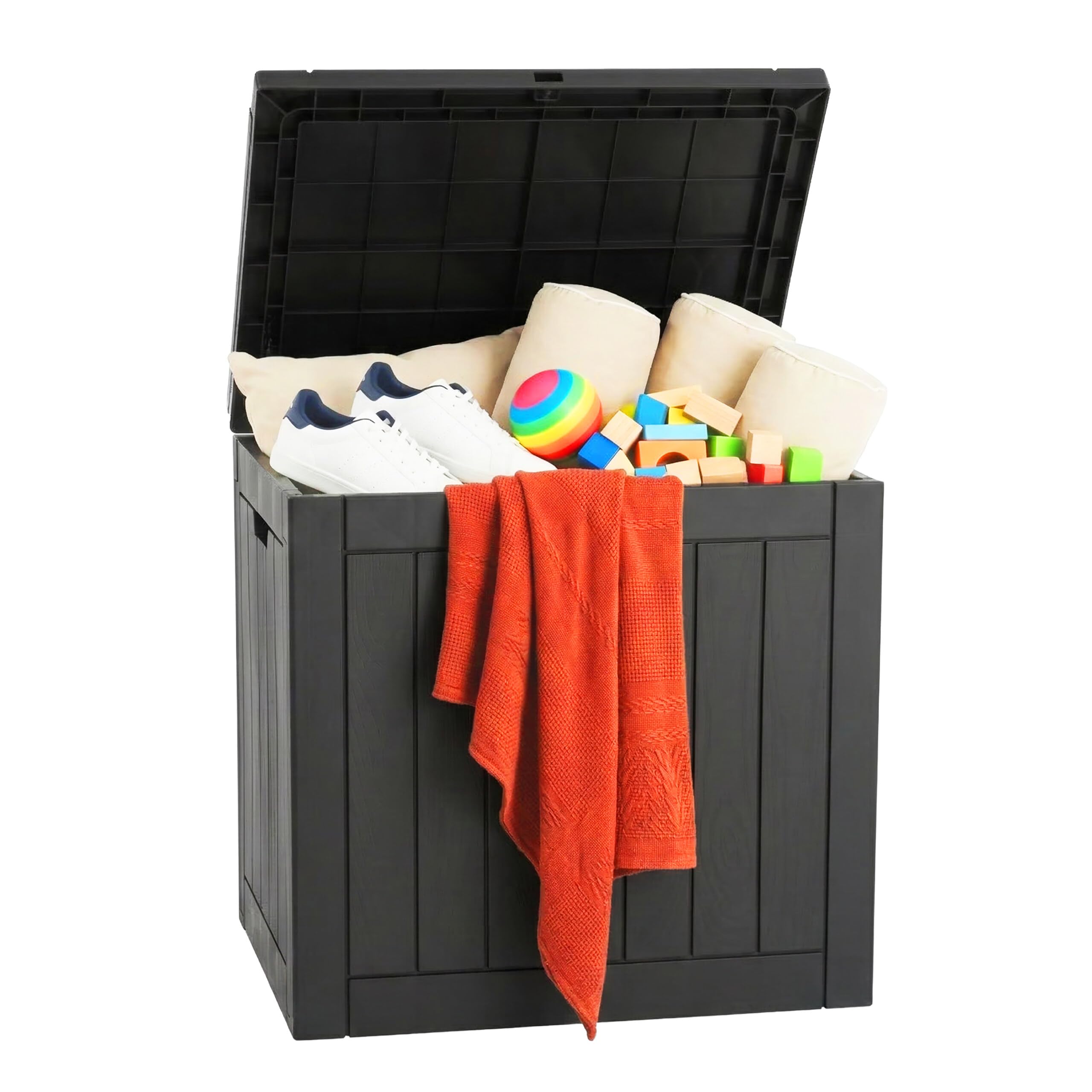 Relaxdays Gartenbox, Sitzpolster, Werkzeug, HxBxT: 53x56x43 cm, 118 l, wetterfest & UV-beständig, Gartentruhe, schwarz