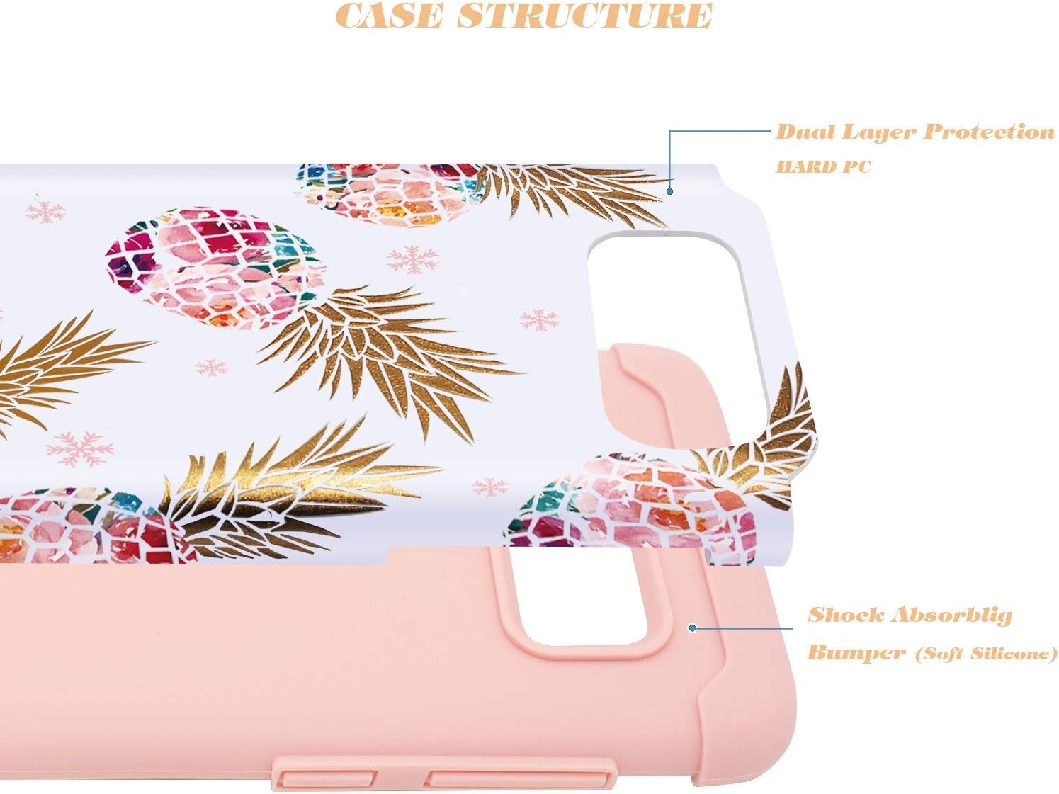 Fingic Galaxy S8 Case,Pineapple S8 Cases, Floral Pineapple Ultra Thin Case Hard PC Soft Rubber Anti-Scratch Protective Case for Women Girls Cover for Samsung Galaxy s8 2017 ONLY,Pineapple/Rose Gold