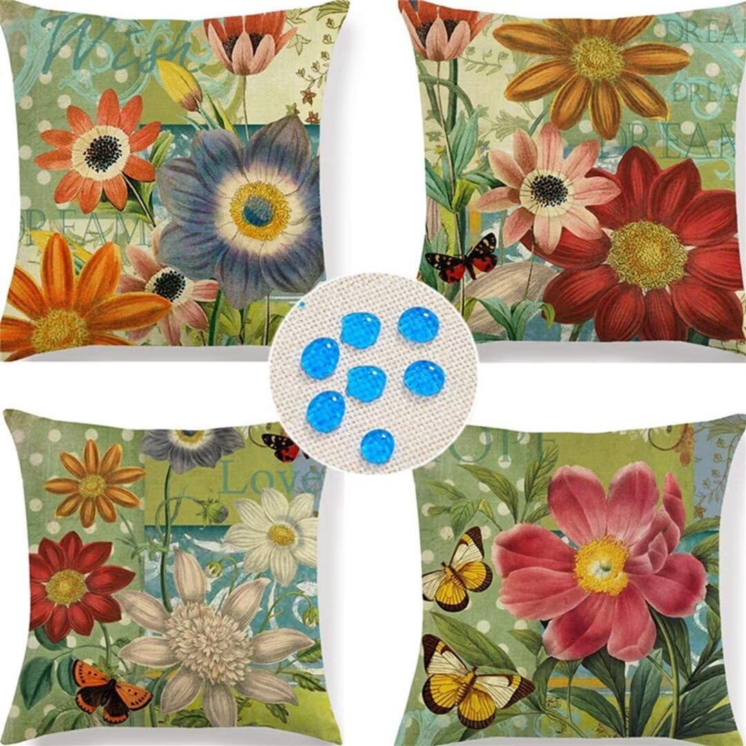 Cuscino per Divano 75x75cm/29x29in 4 Pack Fodere per Cuscini Impermeabili Fiori Fodera per Cuscino Decorativo Copricuscini in Lino per Divano Casa Esterni Interni Fodere Cuscino Esterno ZC-229