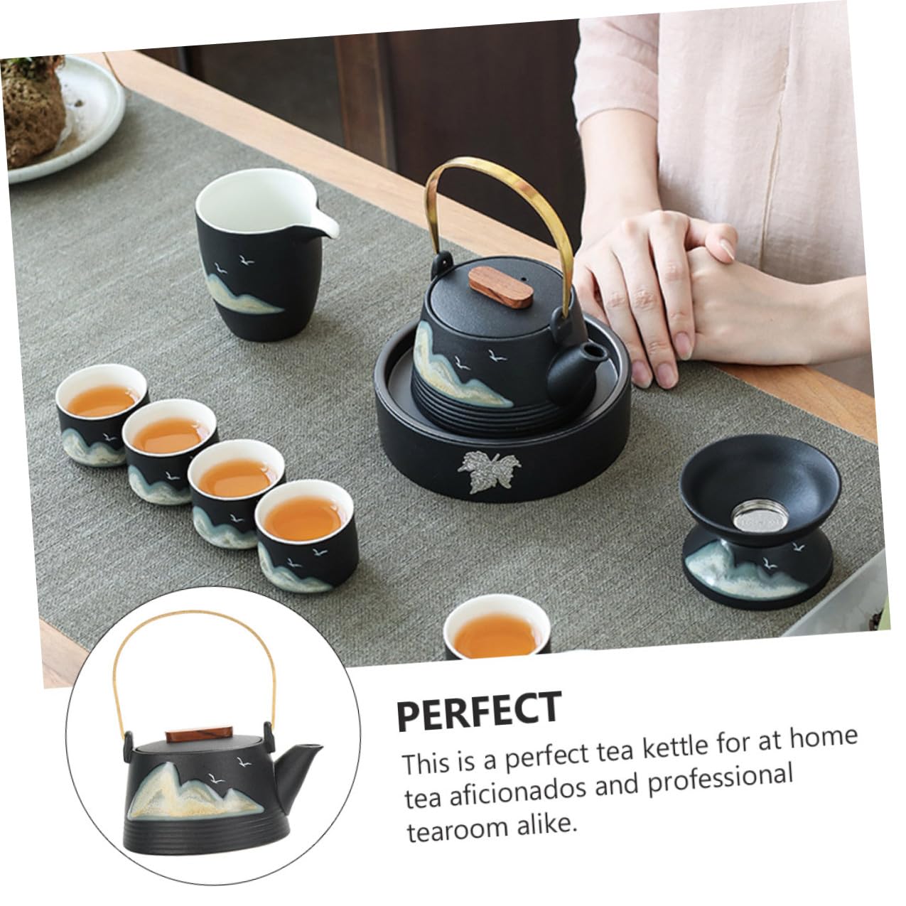 NUOBESTY Tetera Mango de Tacto Frío de Cerámica Negra Pintada a Mano para Hacer Té en Casa Sala de Té Profesional