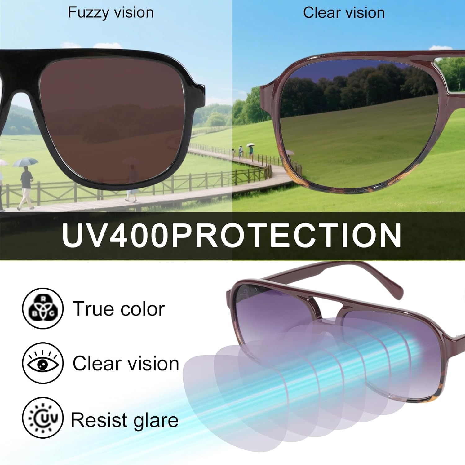 Retro TAC Polarized Aviator Sunglasses TR-90 Frame Women Men Trendy Sunnies Driving Anti-Glare UV400 Protection Purple-leopard image 2 of 5 B0GJYDT7ND