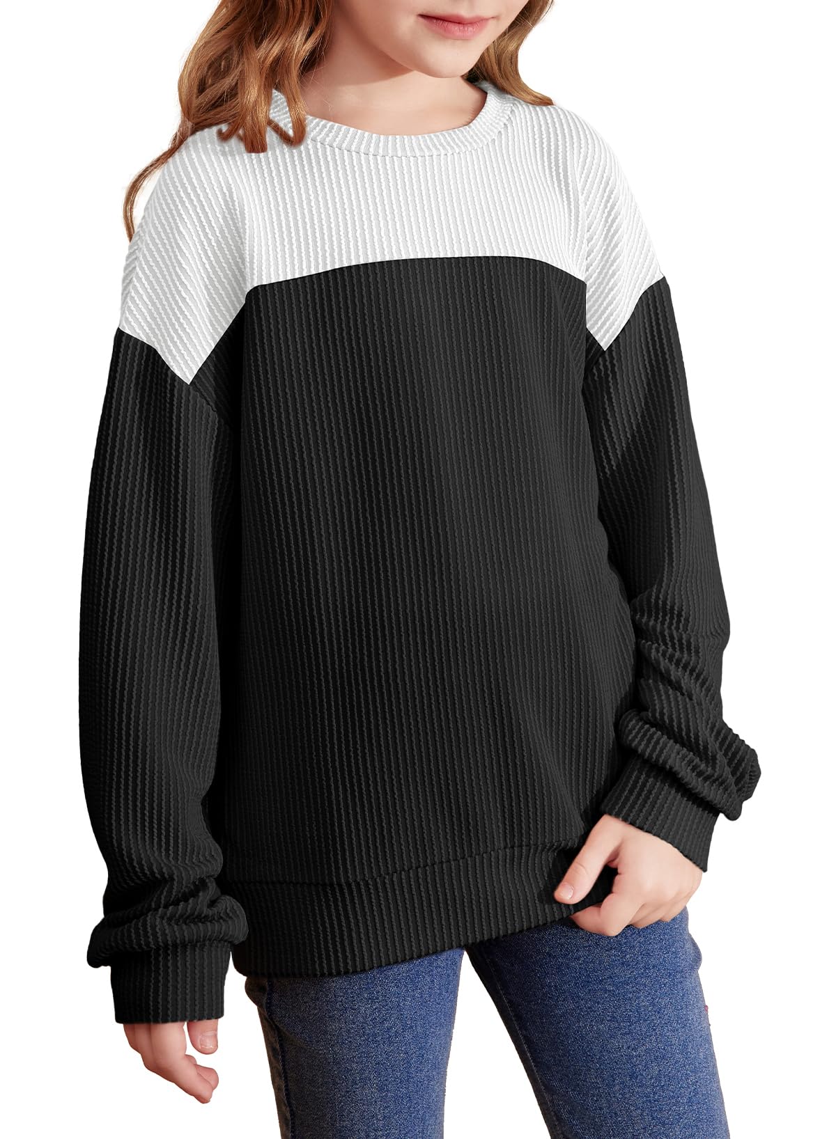 blibean Girls Fall Long Sleeve Shirts Kid Color Block Tops Size 6-15 Years