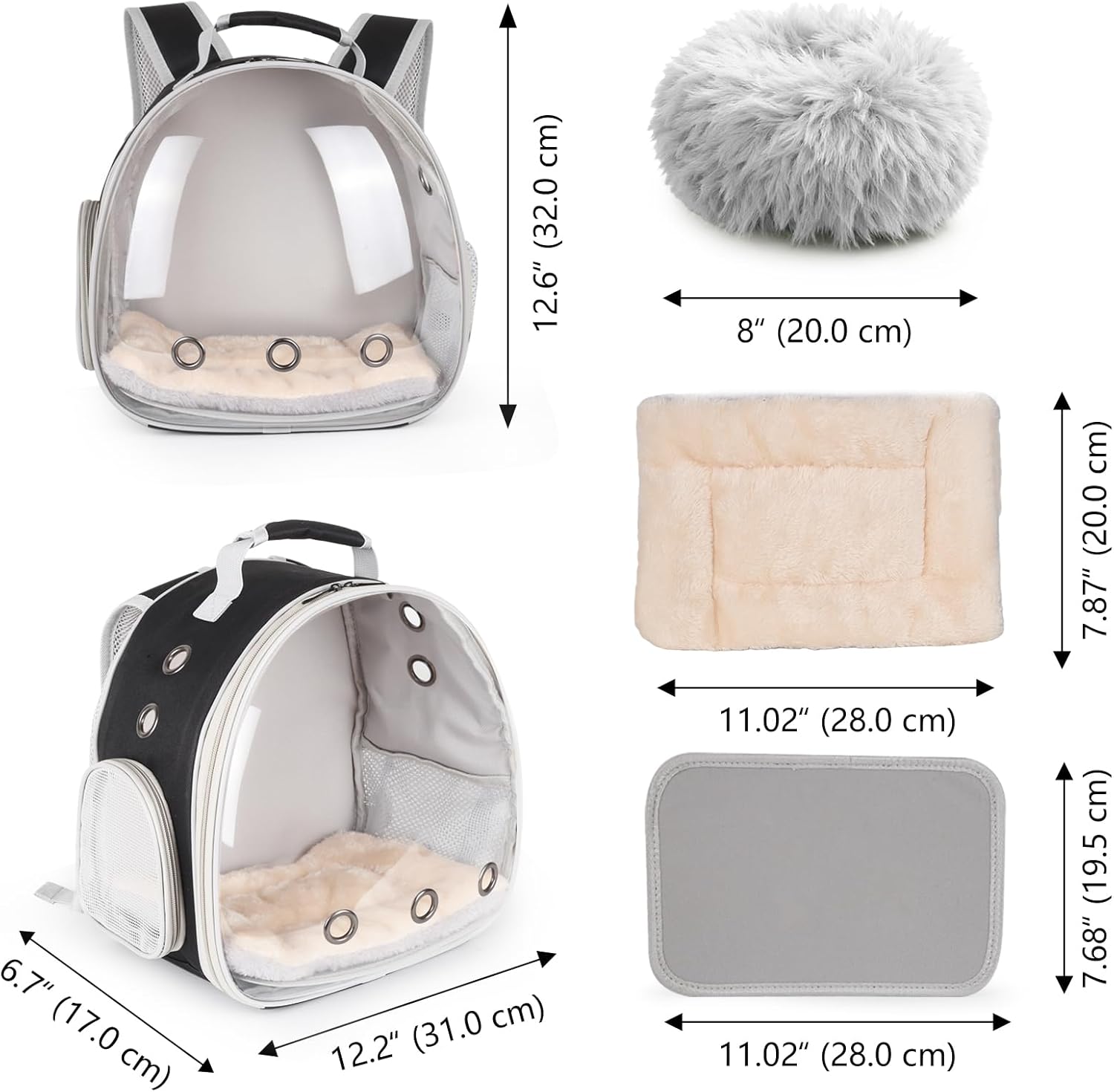 2-Pack Guinea Pig Backpack and Burrowing Bed, Portable Small Animal Cage with Bubble Clear Window, Plush and Fluffy Hideaway Pet Bed for Piggies, Hamster