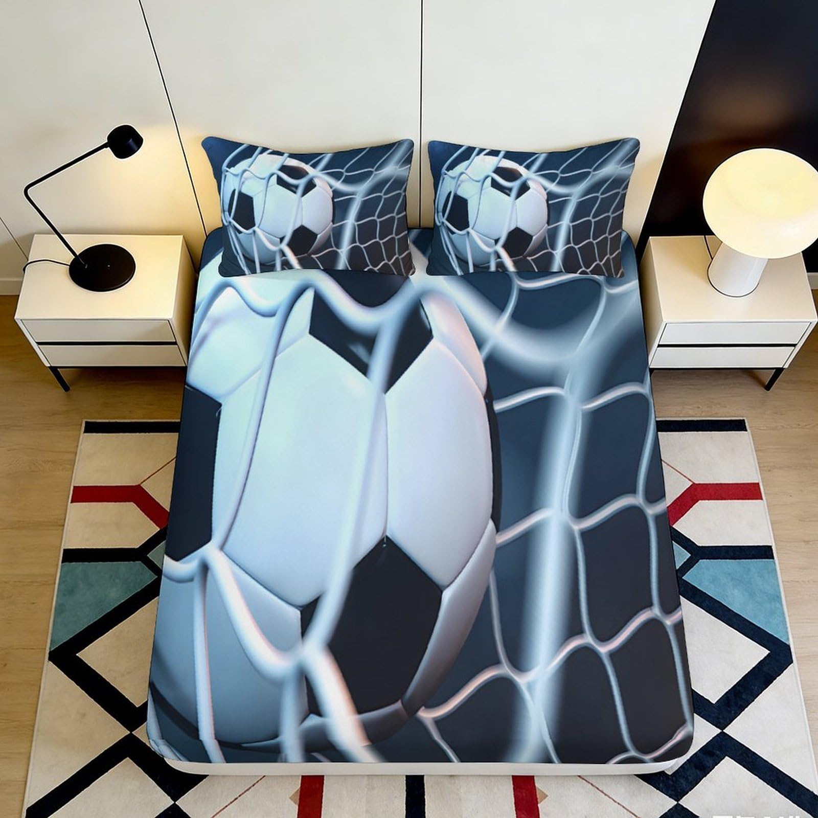 3D Printed Soccer Fitted Sheet Microfiber Soft Breathable Football Mattress Cover for Bedroom Dormitory Guest Room Decoration 90x200x25cm