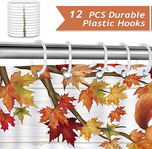 Miniatura 10 de Bonhause Cortina de ducha de gnomo de otoño, Acción de Gracias, hojas de arce otoñal, calabaza, búfalo, cortina de baño a cuadros, 72 x 72 pulgadas,