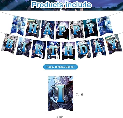 Miniatura 2 de 35 piezas de decoración de fiesta de anime Satoru, temática de gojo de anime, pancarta de cumpleaños, centros de mesa de panal, decoración de