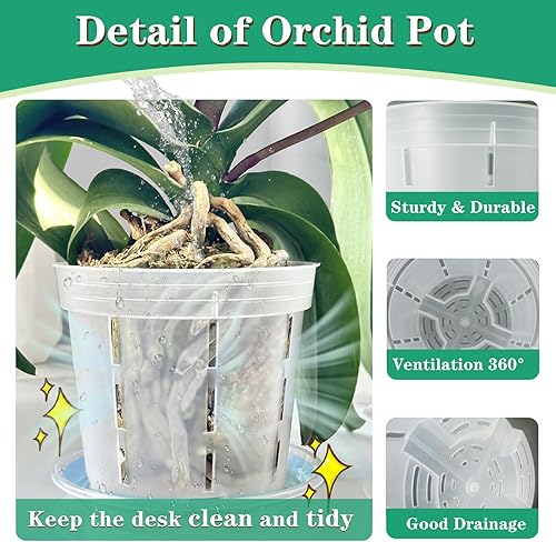 Miniatura 3 de Maceta para orquídeas Blumiger, paquete de 18 - 6 de cada una de 4,5,6 pulgadas con 18 platillos a juego, macetas para orquídeas con agujeros,