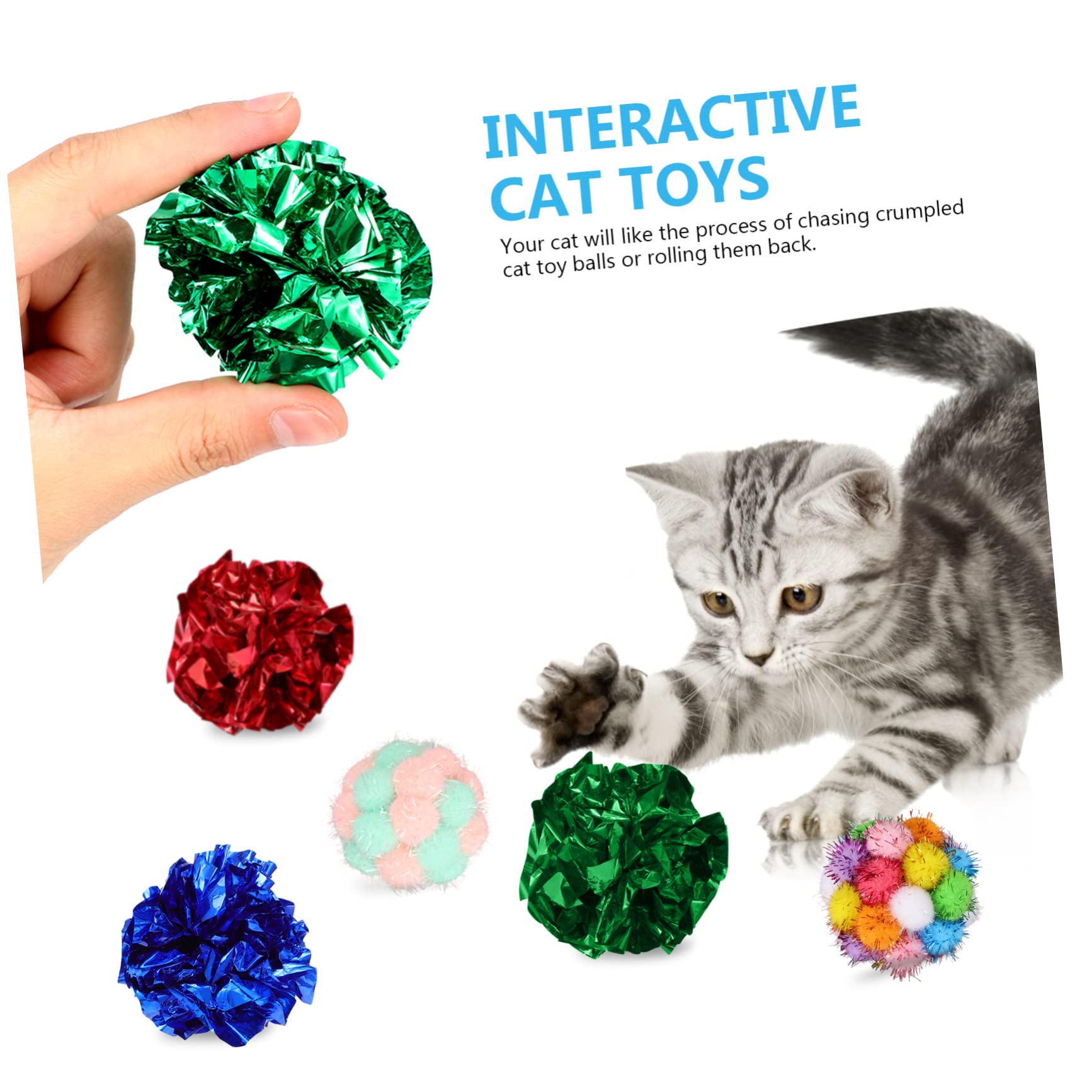 minkissy 125 Piezas Pelota de Peluche perseguir Bolas para Gato Gatito Juguete Pelota interactiva para Gatos Bolas Arrugadas pequeñas Masticar Bola de Gato Bola de Sonido película Pista