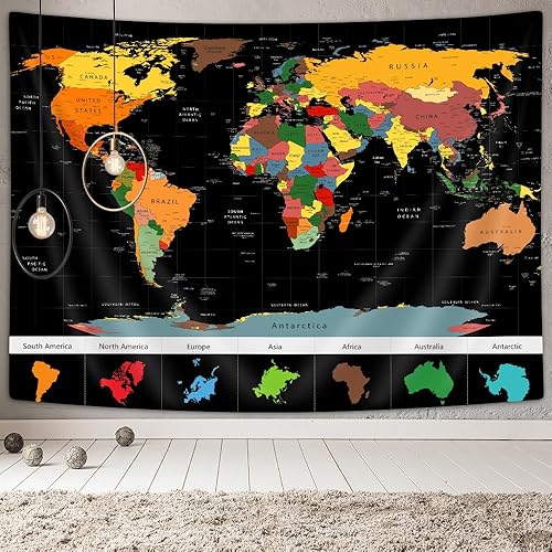 Miniatura 2 de Xguatan Tapiz de mapa del mundo para niños y estudiantes, mapa del mundo vintage, países educativos, ciudades, tapiz colgante de pared para aula,