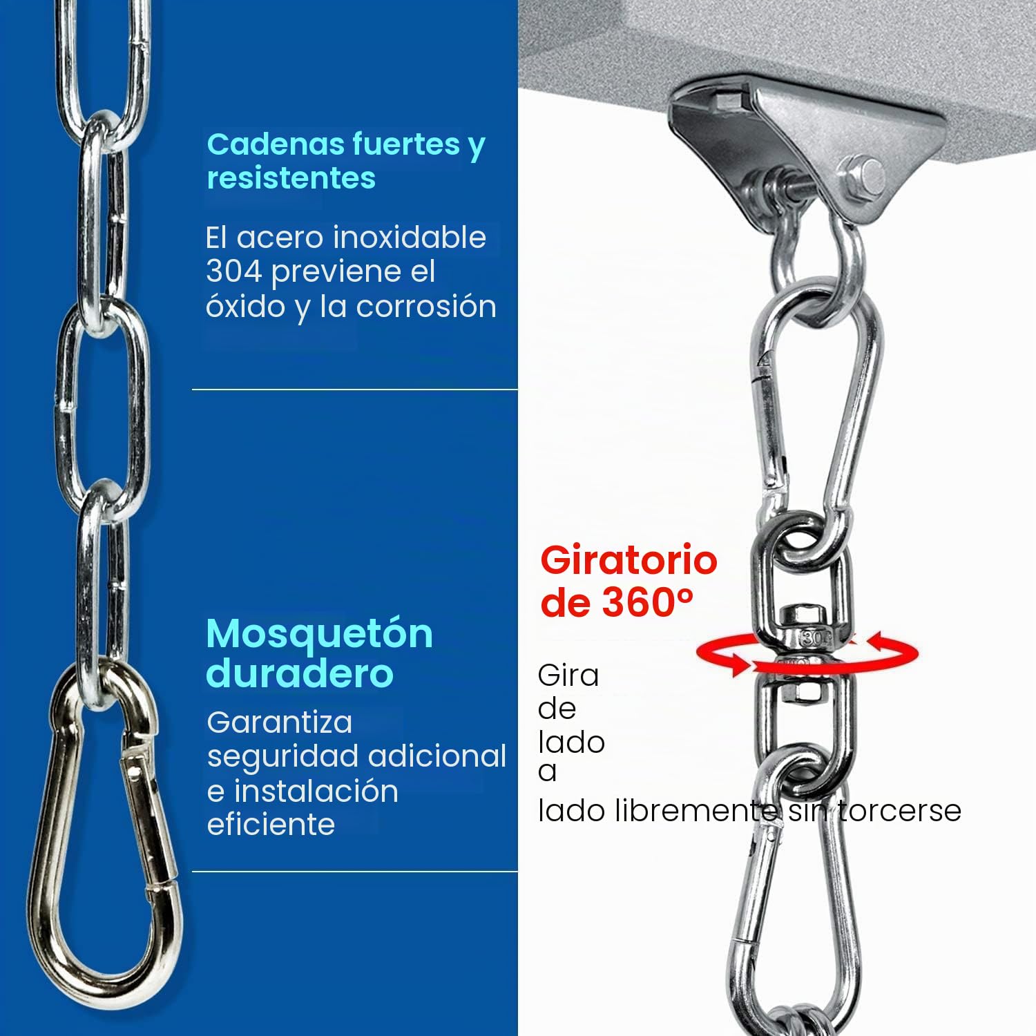 Yes4All Cadena para Saco de Boxeo con 4 Cierres, Acero Inoxidable, 360° Rotación, Soporta 68kg/156lbs