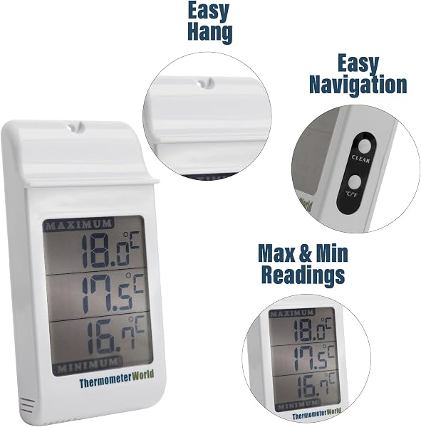 Digital Max Min Greenhouse Thermometer - Max Min Thermometer to Monitor Maximum and Minimum Temperatures, Wall Mounted Greenhouse Accessories for Indoor or Outdoor - 4