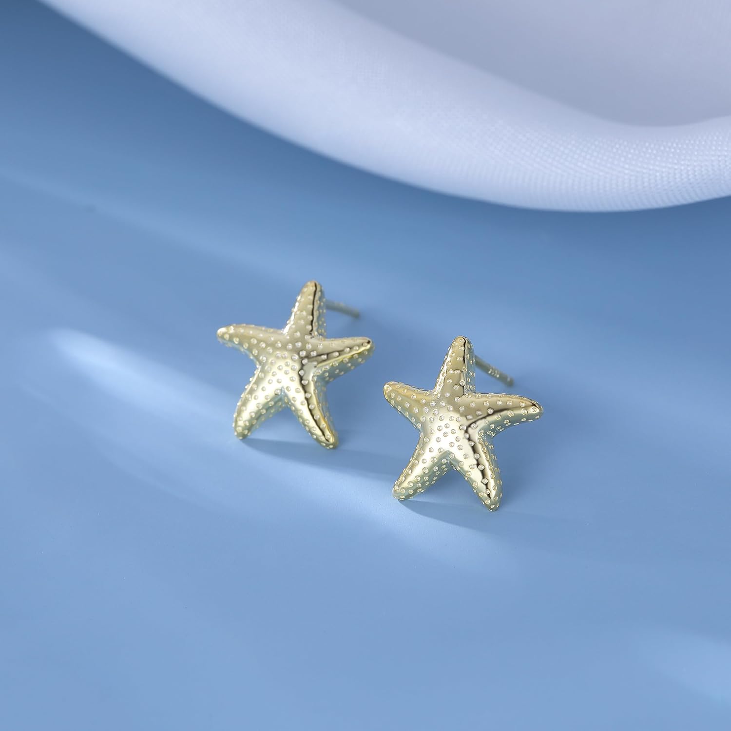 Reffeer Solid 925 Sterling Silver Starfish Stud Earrings for Women Teen Girls Beach Stud Earrings Sea Fish Earrings