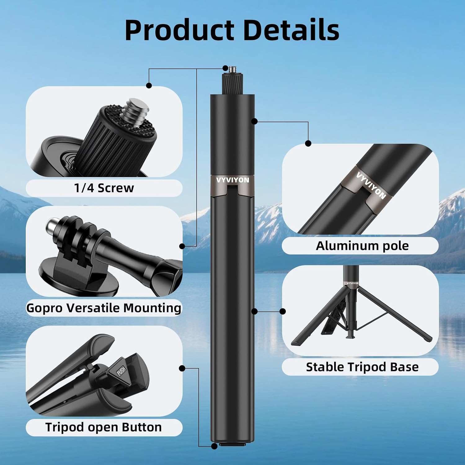 65 "Auto‑Open Invisible Selfie Stick Tripod for Insta360, GoPro, DJI
