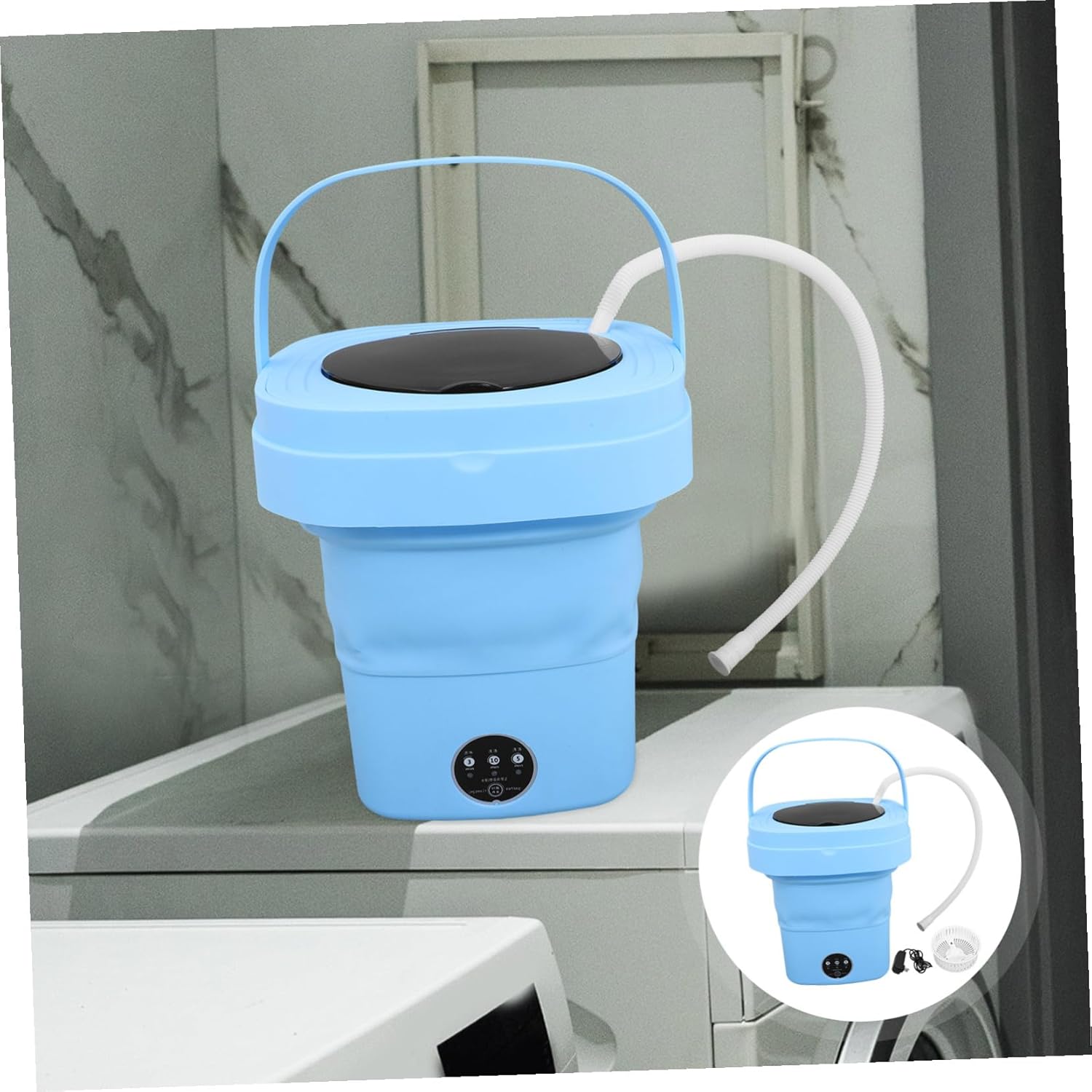 DOITOOL Portable Mini Washing Machine Foldable Design Capacity with Drainage Basket and US Plug Compact Laundry Cleaner for Dorms Apartments Travel Small Clothes