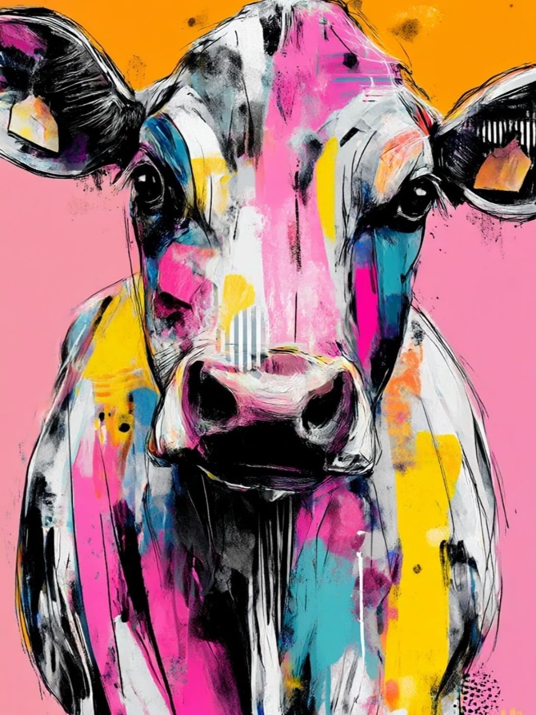 WANGWANGMIAO Paint by Numbers Kits 40x50 cm Colorful cowsCanvas DIY Acrylic Painting for Adults with Paints Brushes and Card Sized Magnifier，with Frame