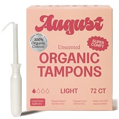 August Light Tampons - 72-Pack 100 Organic Cotton Tampons for Women and Anyone Who Menstruates Non-Toxic Fragrance-Free and