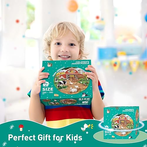 Miniatura 7 de Rompecabezas redondos de animales de granja, rompecabezas de piso jumbo para niños, rompecabezas grande de 70 piezas para niños de 3 a 5 años,