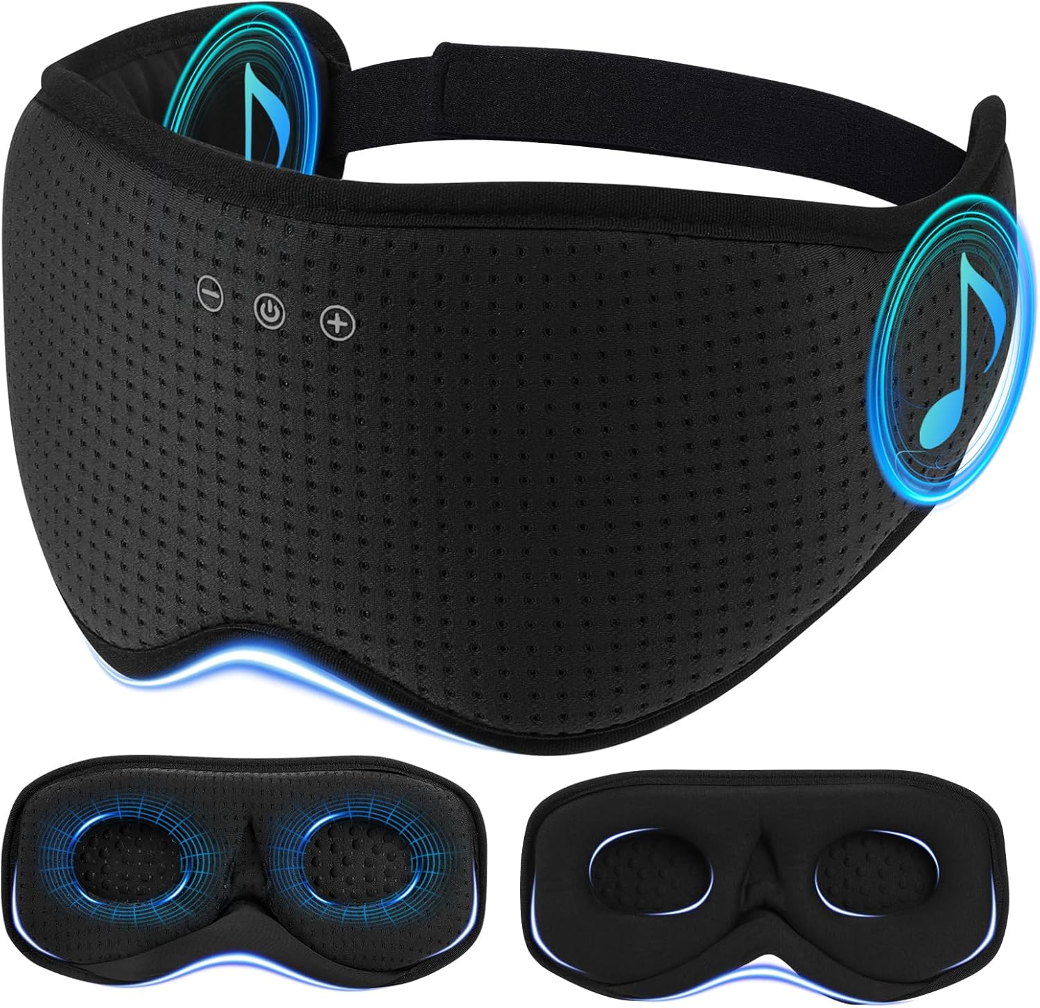 3D Sleep Mask with Bluetooth Headphones 2-in-1, Timing Sleeping Headphones for Side Sleepers, Wireless Music Eye Mask with Ultra-Thin Stereo Speakers for Men, Women, Tech Gifts, Black
