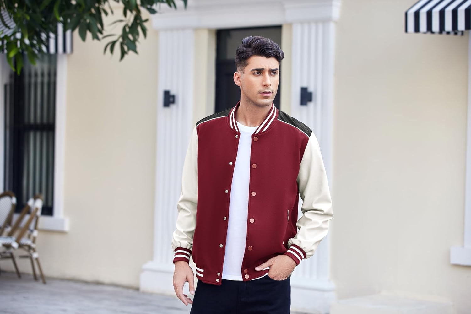 COOFANDY Mens Fashion Varsity Jackets Casual Leather Sleeves College Baseball Bomber Jacket Streetwear Red Varsity Jacket S - Image 2