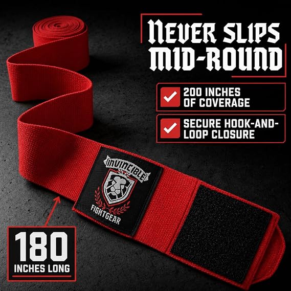Amber Fight Gear Invincible Hand Wraps, Semi-Elastic Boxing Wraps with Thick Double-Cut Stretch for Ultimate Protection, Ideal for Boxing, MMA, Kickboxing 200 Inch