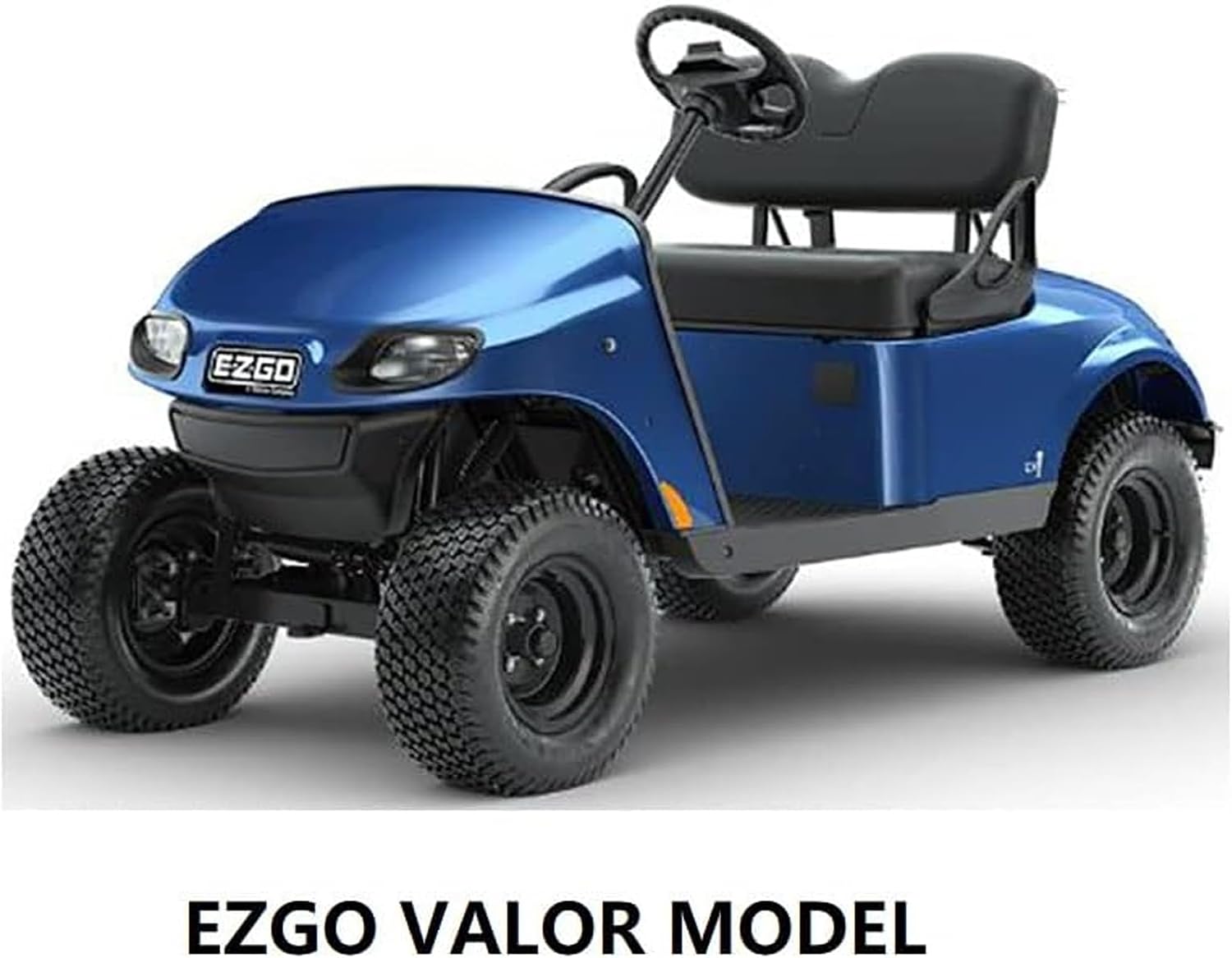 Huskey 4PCS Golf Cart Front/Rear Seat Covers for EZGO TXT 2014+, Valor Gas and Electric Models Custom Fit Two-Tone Black with Blue Stripe & Piping, Marine Grade Vinyl, Staple On Design.