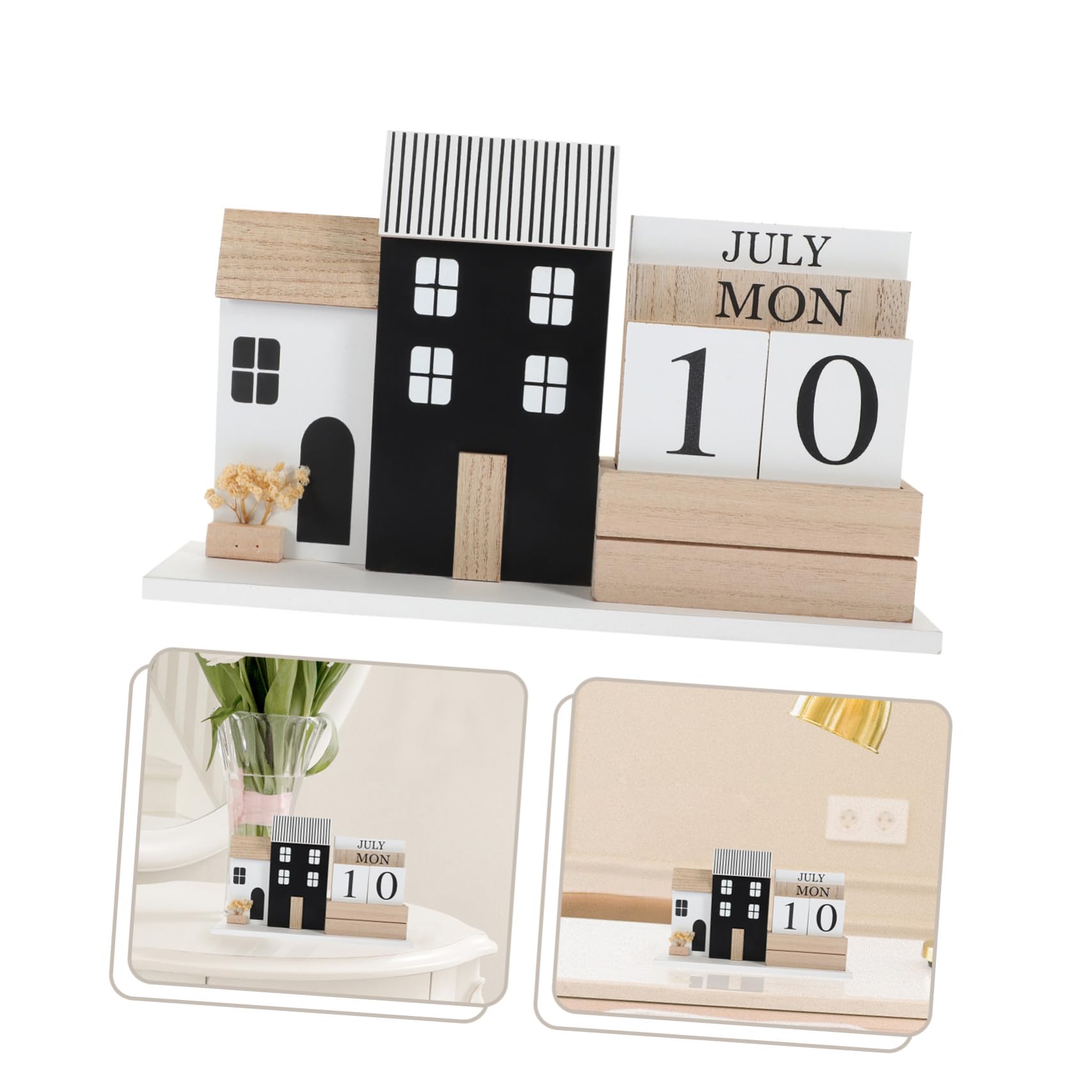 Calendario in Legno per Scrivania Planner Settimanale e Mensile Compatto Display Riutilizzabile di Data e Mese Decorazione Ufficio e Casa Dimensioni