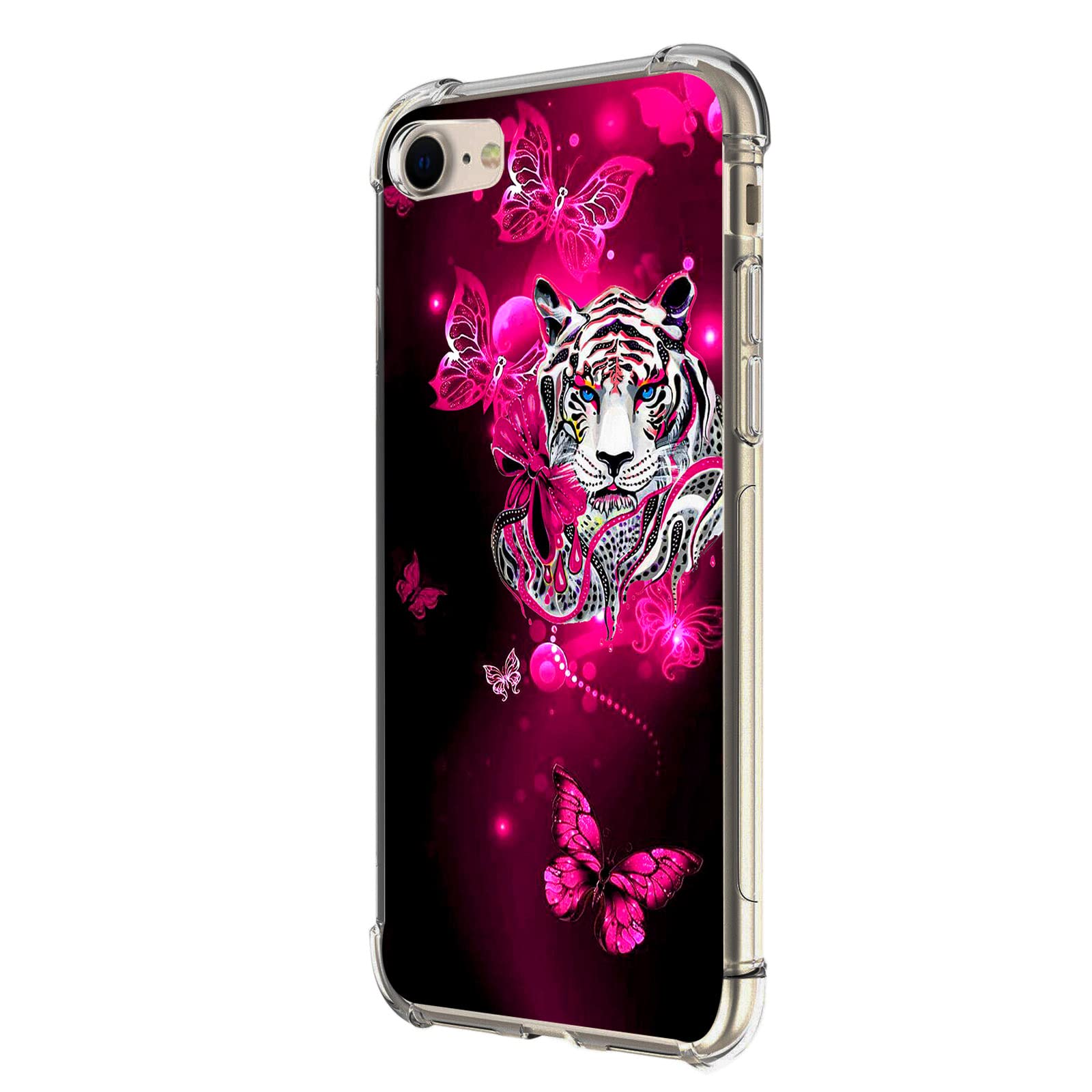 Beaucov iPhone SE 3rd Gen 2022 Case, White Tiger Butterfly Drop Protection Shockproof Case TPU Full Body Protective Scratch-Resistant Cover for iPhone