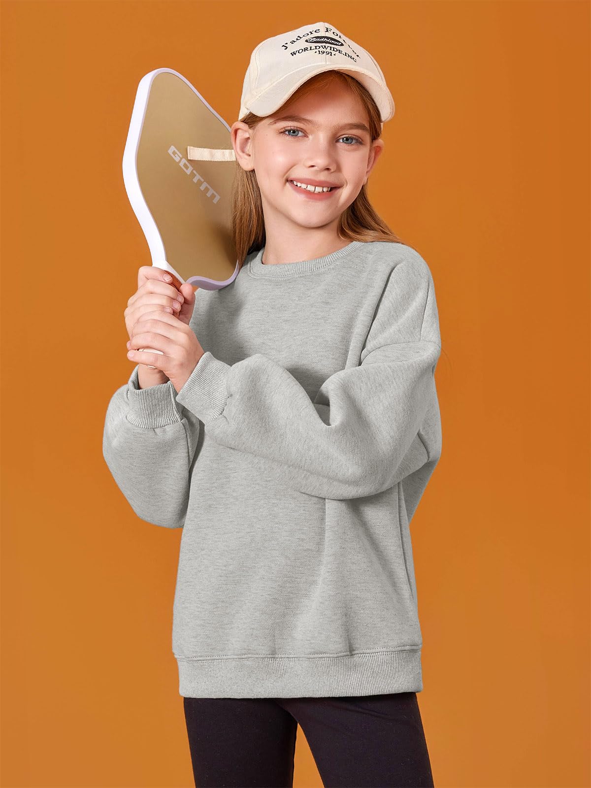 Haloumoning Sweat-shirt fille col rond surdimensionné pull enfant léger sport manches longues couleur unie basique hauts à manches longues 5-14 ans