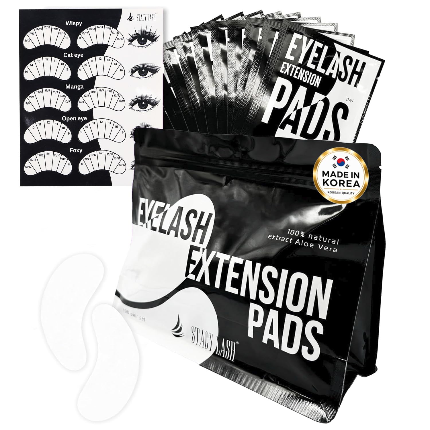 STACY LASH 100 Pairs Set Under Eye Gel Pads for Eyelash Extension - Lint Free Patches with Vitamin C and Aloe Vera Lash Supplies and Beauty tools -