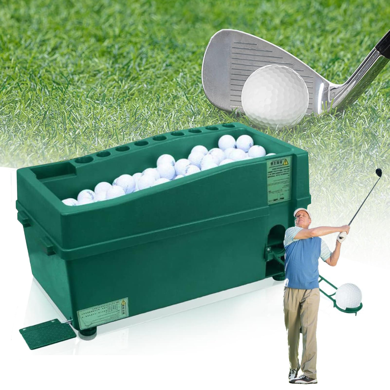 Golf Ball Dispenser - Automatic Tee Up Machine, No Electricity Required, Ideal for Indoor Simulations and Driving Ranges
