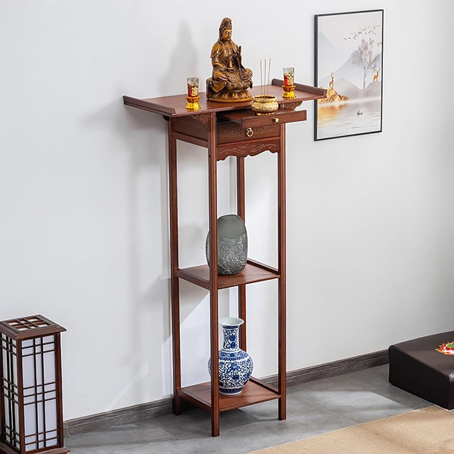 Shrine Altar Table with Storage,Personal Altar Cabinet,Offering Table cabniat,Bamboo Meditation Altar Table,Prayer Chinese Cabinet Pedestal for Living Room(59cm/23.2in)