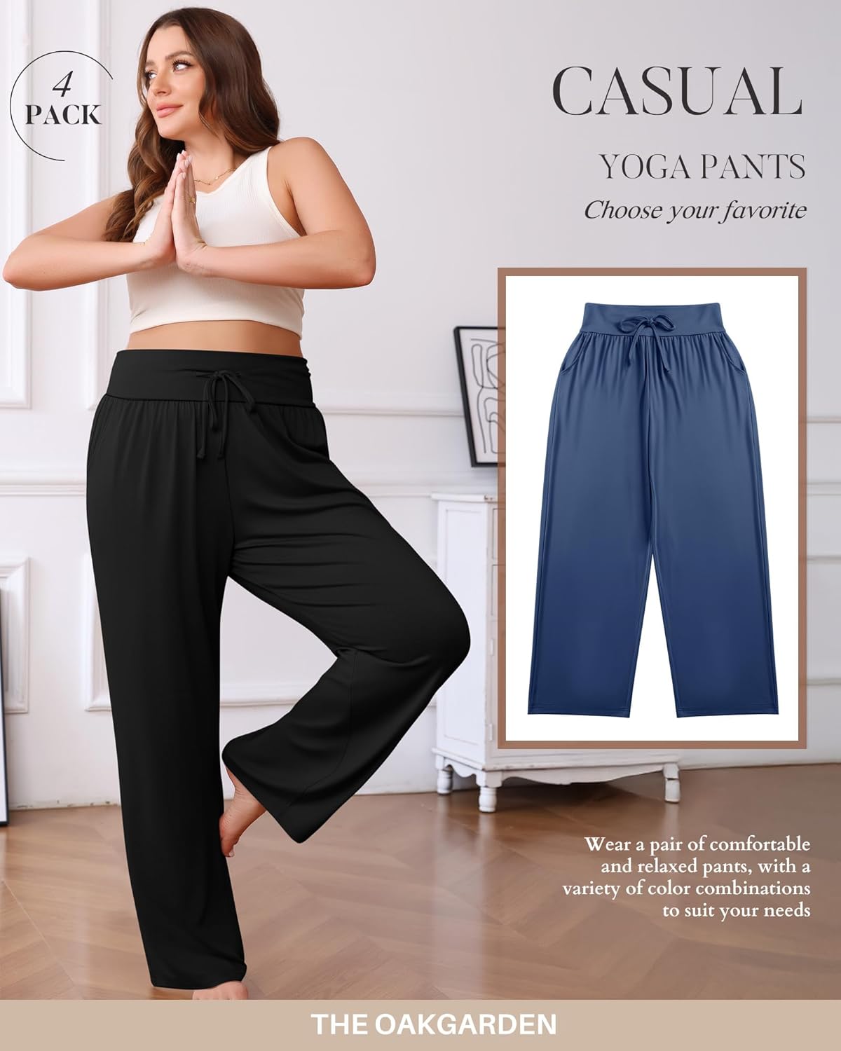 4 Pack Women's Plus Size Sweatpants Wide Leg Baggy Drawstring Pants Yoga Casual Workout Joggers with Pockets - Image 6