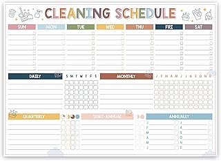 Magnetic Cleaning Schedule and Checklist Dry Erase Board - Reusable Cleaning Schedule for Home, Kitchen & Bathroom | Weekly & Monthly Chore Chart for Adults, Strong Magnet, Easy Erase
