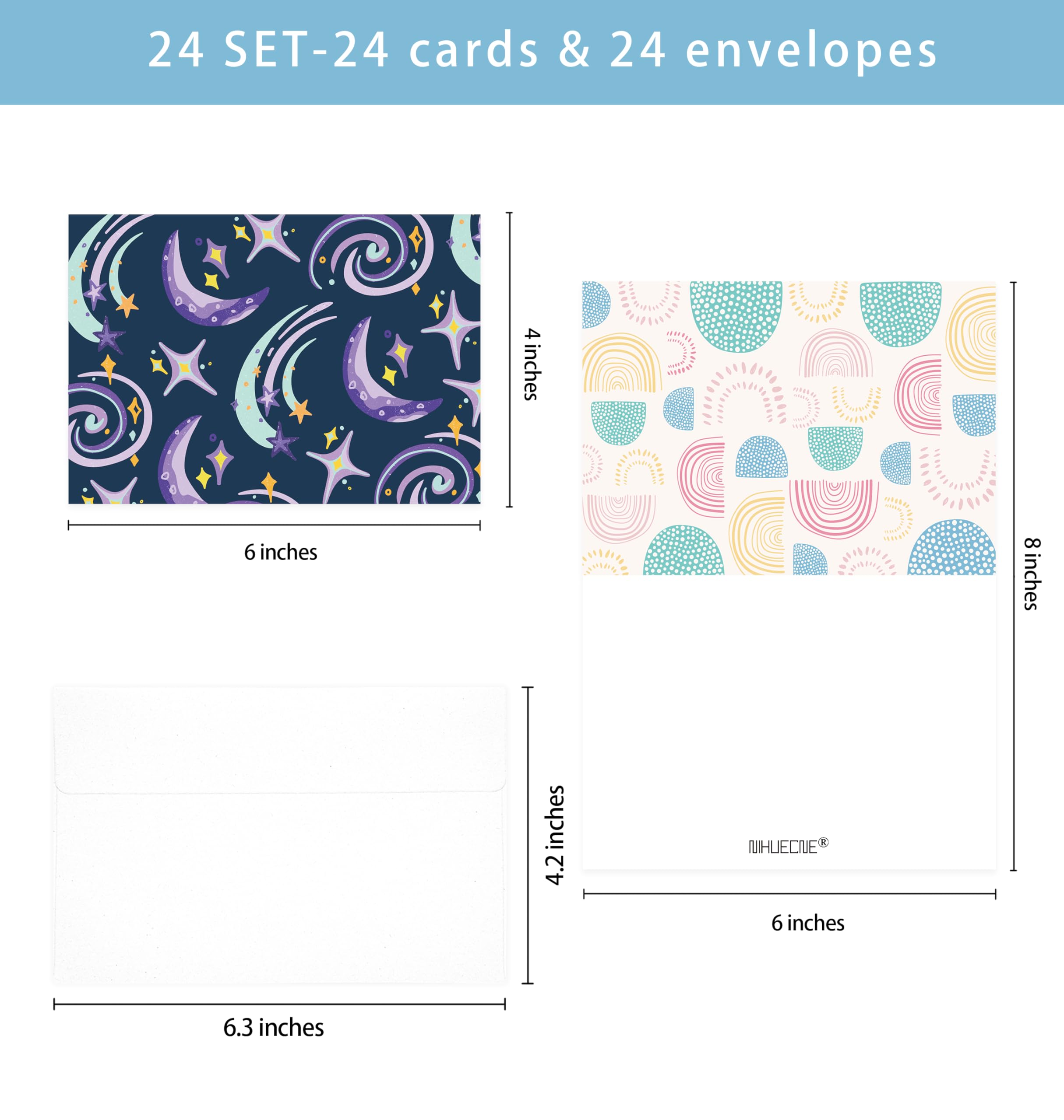 Paquete de 24 tarjetas de felicitación en blanco para todas las ocasiones, tarjetas de felicitación en caja de 4 x 6 pulgadas con sobres autoadhesivos, 24 diseños únicos, sin repeticiones