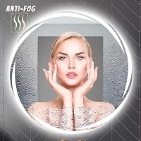 YOSHOOT 60 cm Kerek Fürdőszobai Tükör LED Világítással, Páramentesítő Funkcióval, Érintőgombos, Fényerőszabályozható, 3 Színhőmérséklet, IP4 2