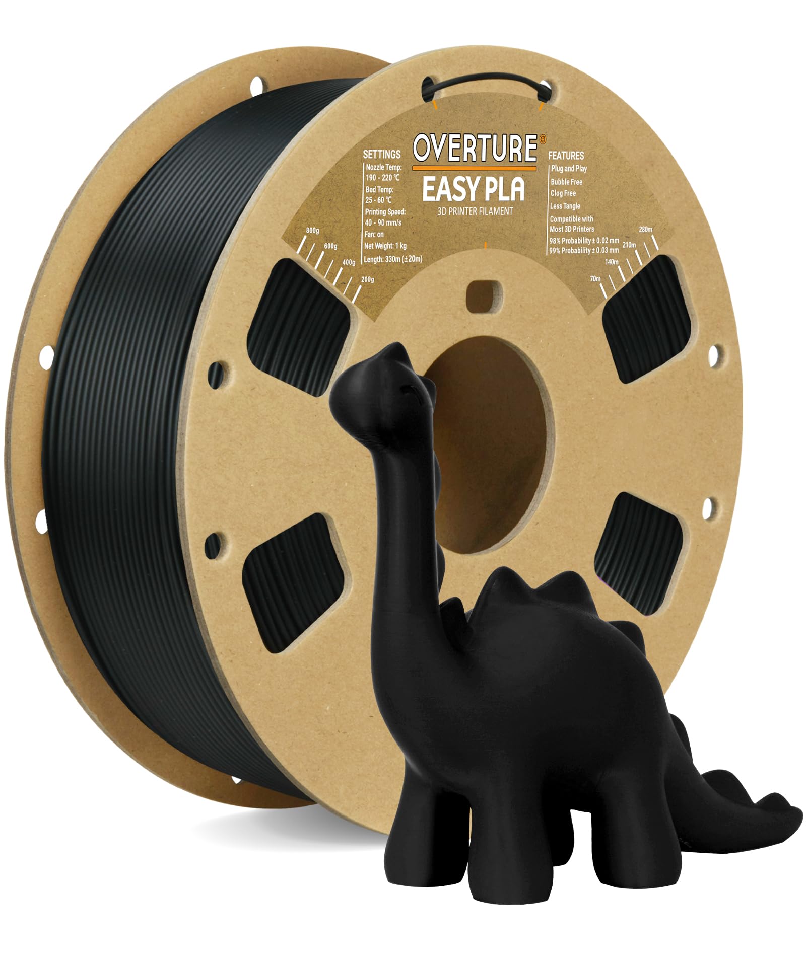 OVERTURE Easy PLA 1.75mm 3D Printer Filament, 1kg PLA Cardboard Spool (2.2lbs), Dimensional Accuracy +/- 0.02mm, Fit Most FDM Printer (Easy Black)