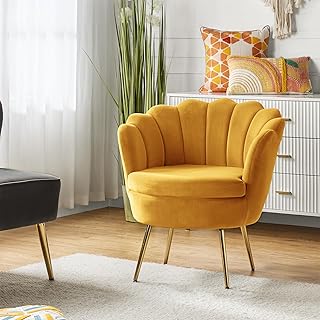 HULALA HOME Velvet Accent Chair with Shell Shaped Back, Modern Cute Livi...