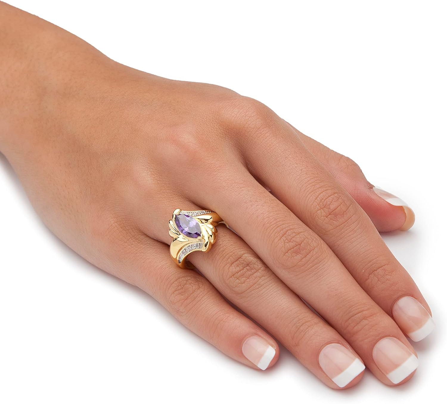Palm Beach Jewelry 14K Yellow Gold Plated Marquise Cut Purple Cubic Zirconia Ring