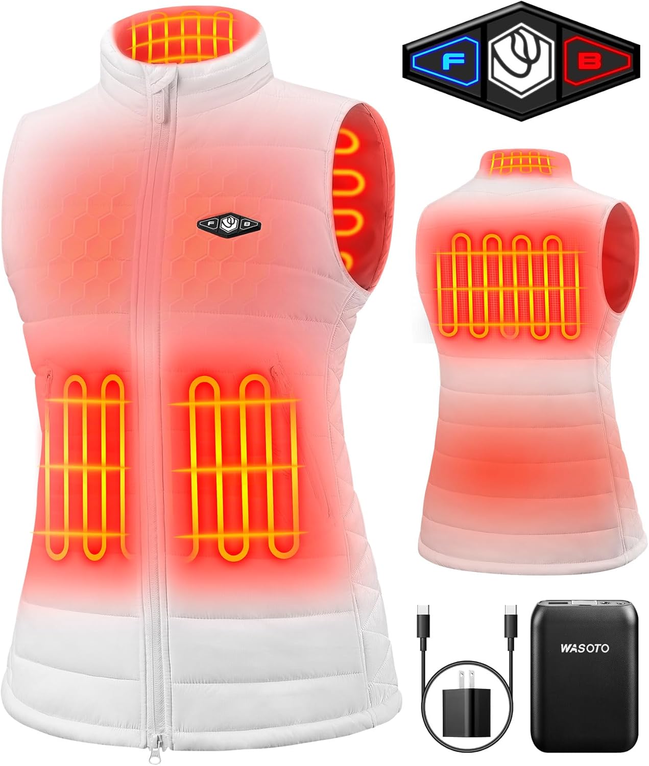 WASOTO Heated Vest Women With 16000 mAh Battery Pack Charger Included Washable Rechargeable For Indoor Outdoor Work Cycling