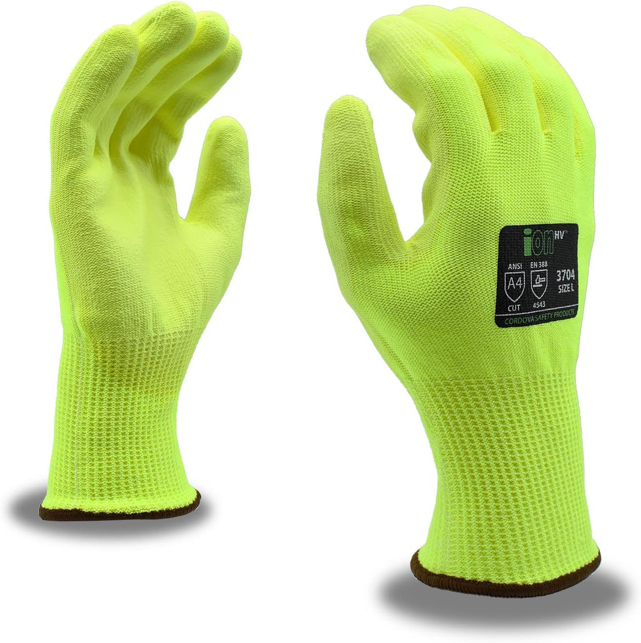 Cordova 3704 High-Visibility Cut-Resistant Gloves 13-Gauge, Polyurethane Coating, ANSI Cut Level A4