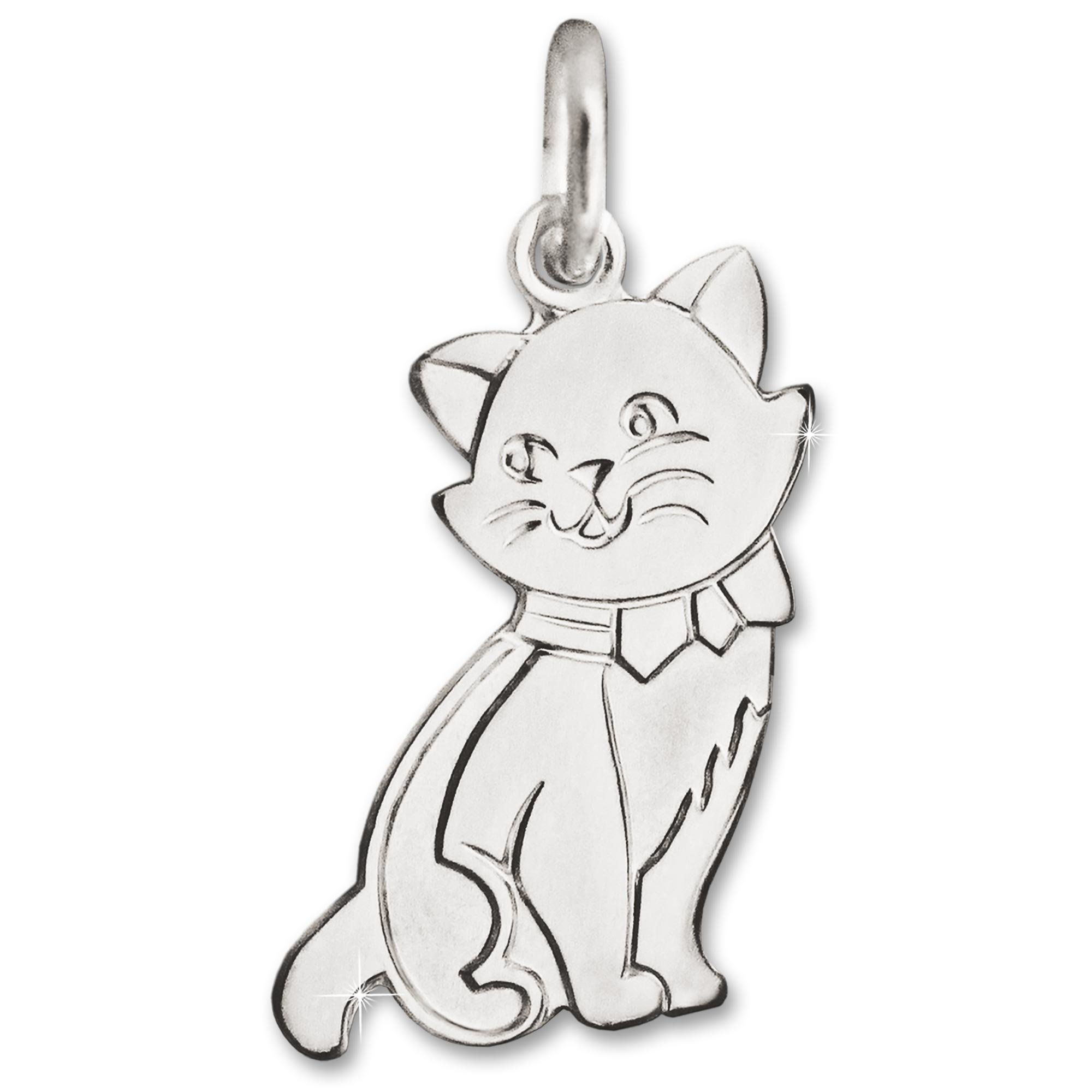 Clever Schmuck Jewellery Silver Cat Pandant, 18 mm, Flat Matt and Shiny Sterling 925 Silver