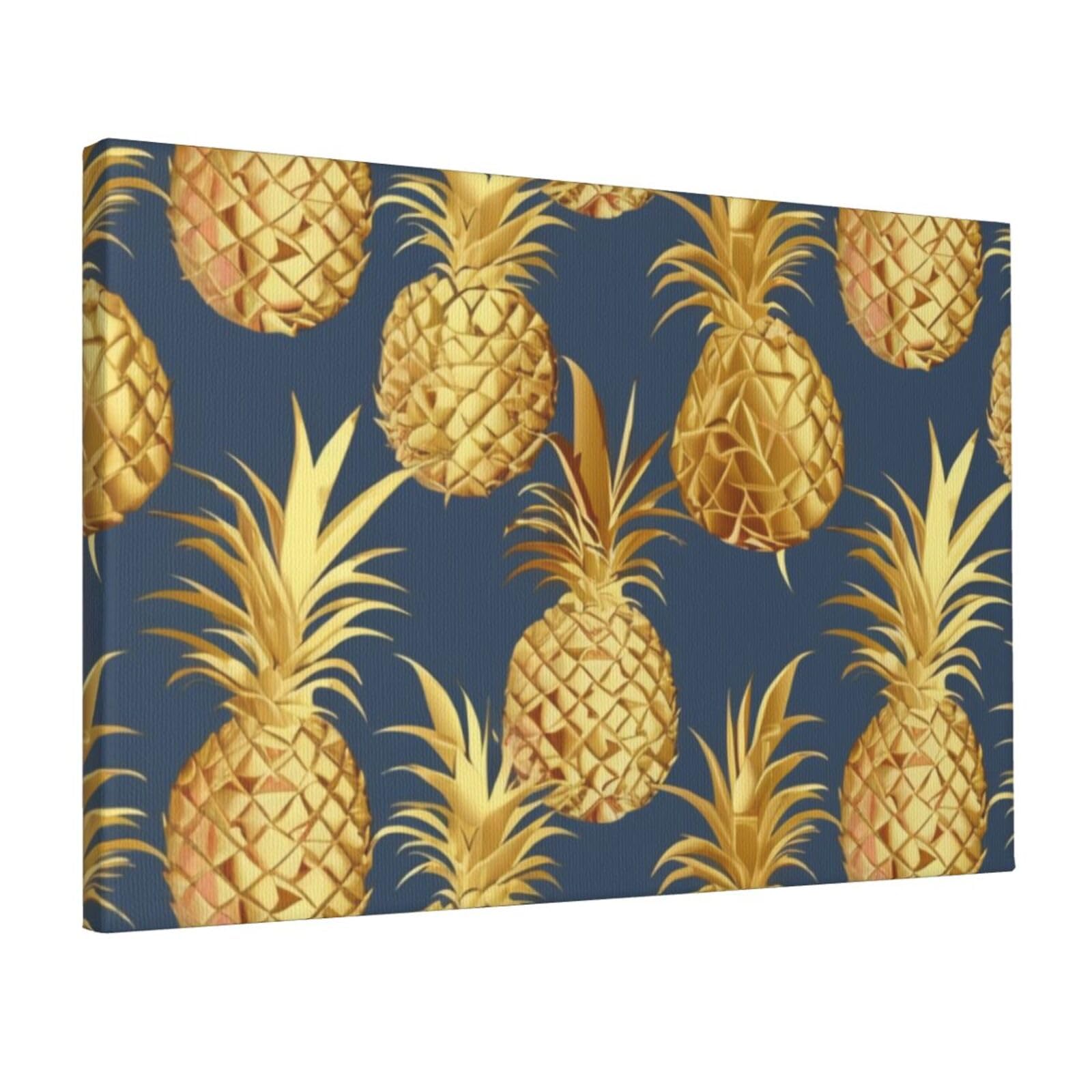 YKLJG gold pineapple background Printed Wall Art Canvas Prints 45x30 CM Wooden Framed Picture Painting Artwork for Bedroom Kitchen Home Office Decor