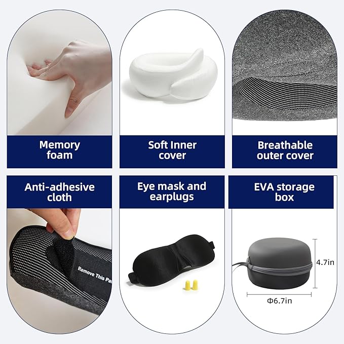 Almohada de viaje Memory Foam ajustable gris oscuro miniatura 4