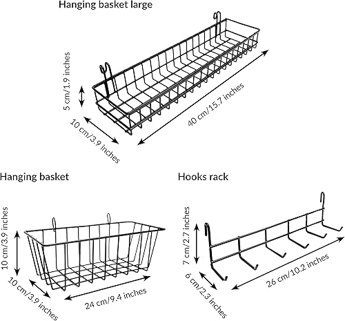 Vista 15 de ODOXIA Accesorios de rejilla de pared Cesta colgante, estante de ganchos y estante Estante de exhibición de panel de alambre y ganchos